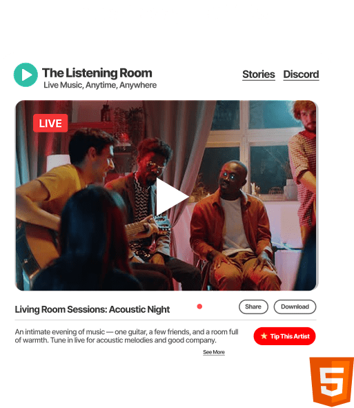Embed-ready HLS links from Livepush — works with hls.js, Video.js, Bitmovin, JW Player, and THOE Player for web playback.